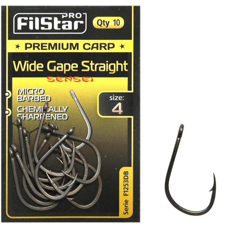 PRO Filstar Lot de 10 hameçons de pêche à la carpe Wide Gape Straight N4 - Accessoires de pêche à la carpe - Accessoires de pêch
