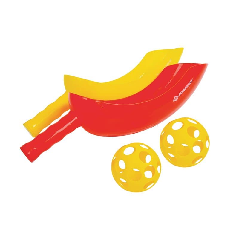 Schildkröt Scoop Ball Set, 2 Raquettes, 2 Balles, Jeu d'Adresse, Compris Sac en Filet Refermable, 970131, Jaune et Rouge
