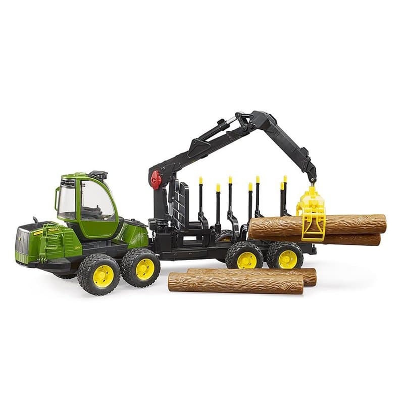 bruder 02133 - John Deere 1210E Tracteur de débardage avec 4 troncs d'arbres & grappin à bois - 1:16 Véhicule, Ferme, Forêt, Tra