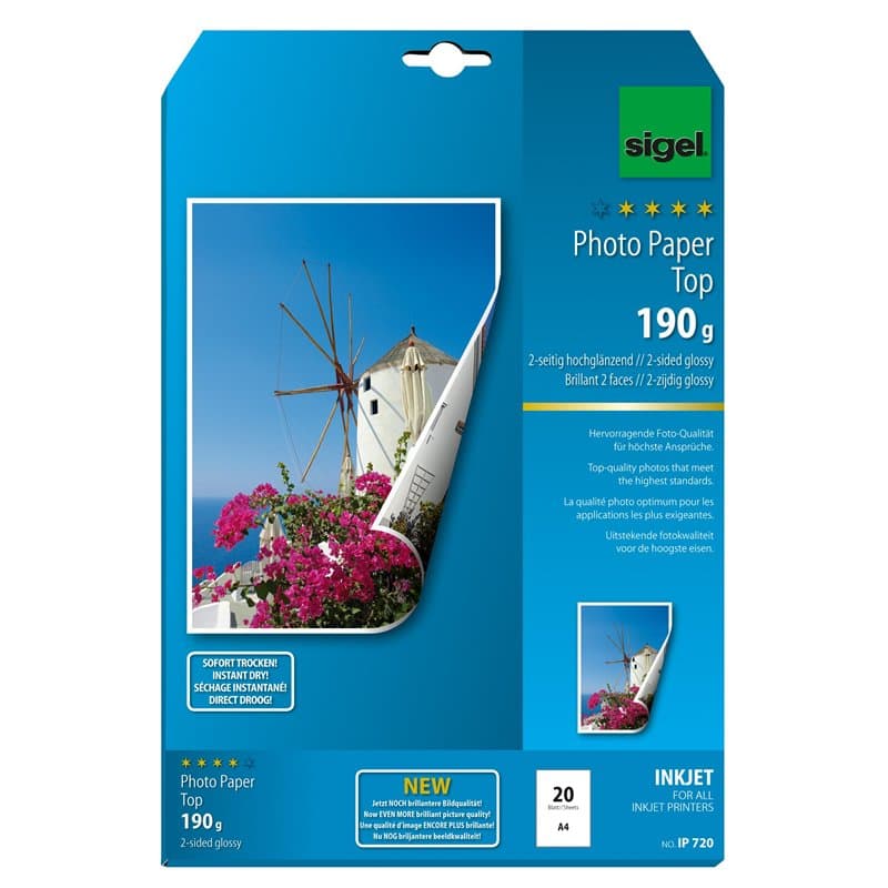 SIGEL IP720 Papier photo jet d'encre, ultra brillant, impression recto-verso, format A4 (21 x 29,7 cm), 190g/m², 20 feuilles