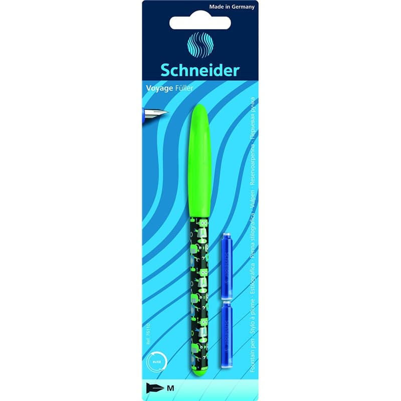 Schneider Stylos à plume Voyage, M, assortis, 1er Carte Blister + 2 cartouches