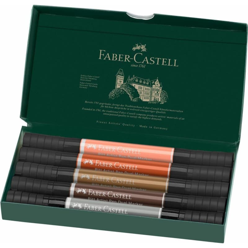 Faber-Castell Pitt Artist Pen Dual Marker, Portrait Portefeuille de 5, Marqueurs de couleur, Dessin, Bureau à domicile, Art, Col