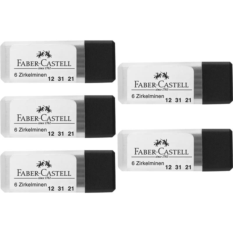 FABER-CASTELL 205019 - Boîte de mines compas - Dureté H - Mines de rechange - 5 boîtes de 6 mines chacune Noir