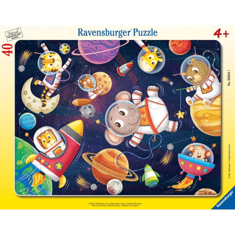 Ravensburger - Puzzle Enfants - Cadre 40 p - Les Animaux dans l'espace - pour Enfants Fille ou garçon dès 4 Ans - Puzzle de qual