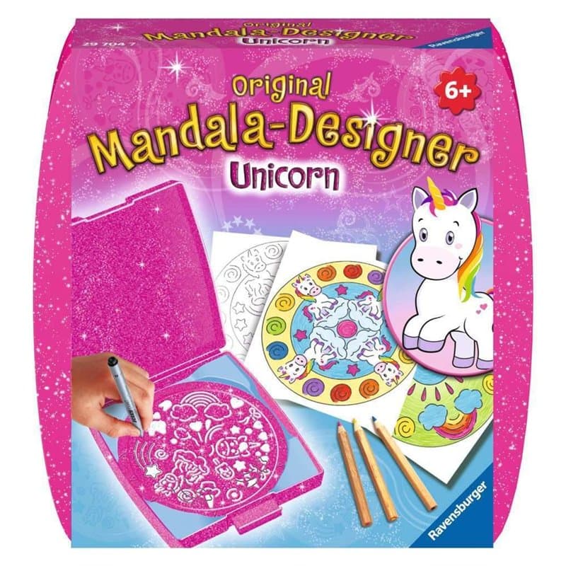 Ravensburger 29704 - Mandala Designer - Mini - Dessin - Loisir créatif - Kit voyage - Pochoir - Licorne - Unicorn - Activité cré