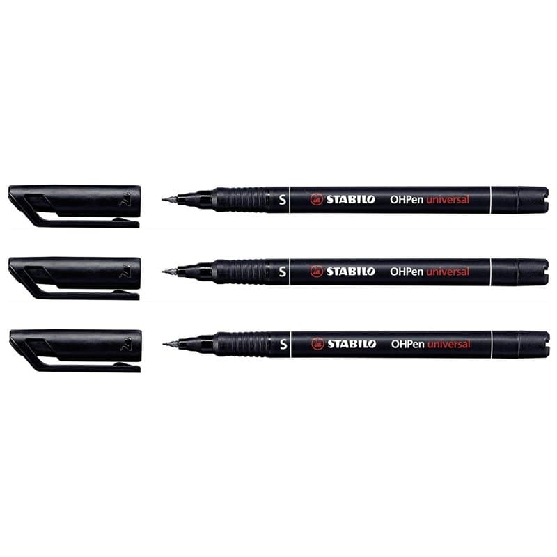 STABILO Lot de 3 Feutres pour Transparent OHPen Permanent Pointe superfine Noir