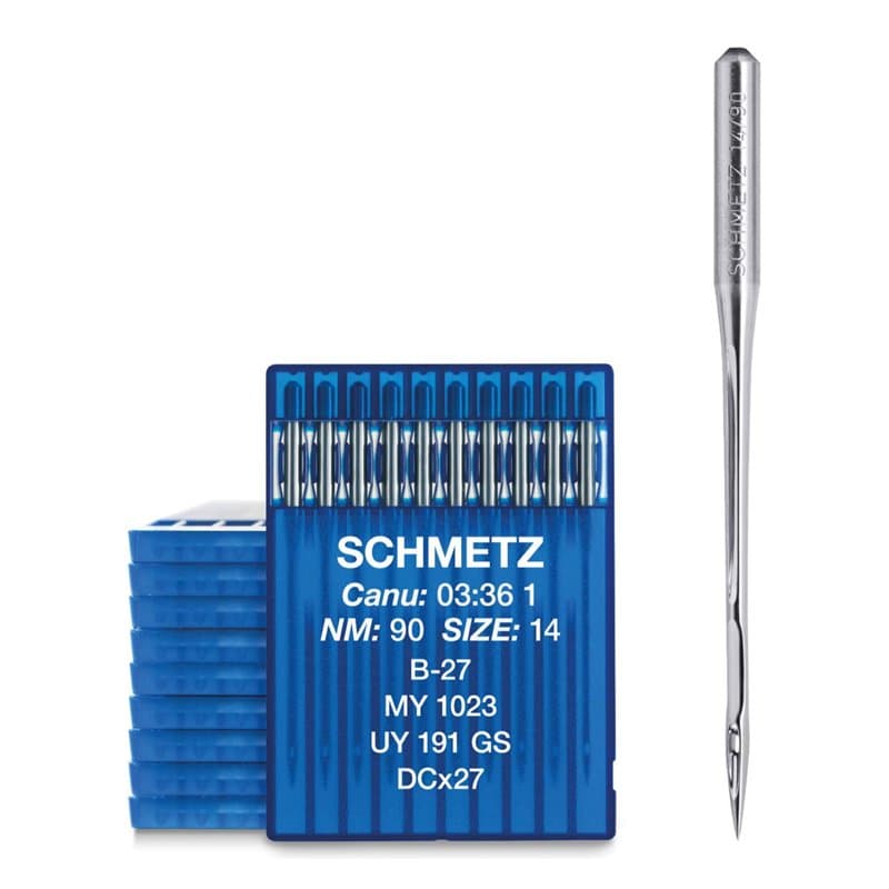 SCHMETZ | 100 Aiguilles pour machines à coudre industrielle | Talon Rond | B-27, MY 1023, UY 191 GS, DCX27 / RIM 27 | Grosseur 9