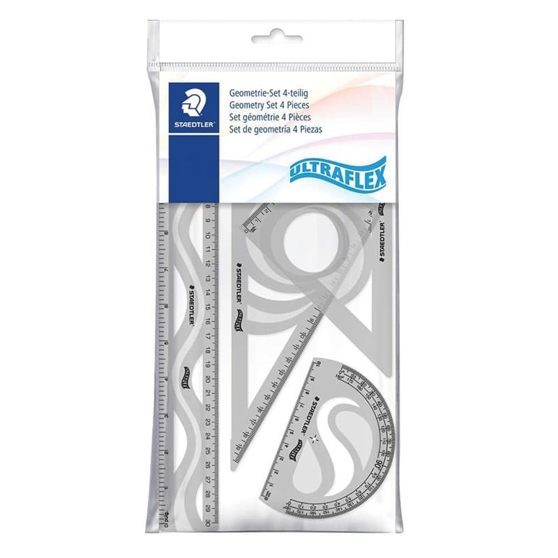 Staedtler 569 - Polybag 1 Set De Géométrie Flexible Et Incassable (Règle 30 Cm, Rapporteur 10 Cm, Équerres 60/30 & 45/45) Couleu