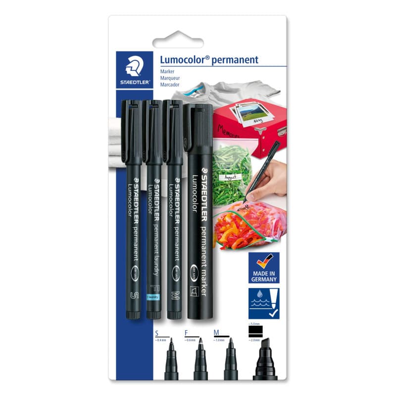Staedtler Lumocolor Lot de 60 marqueurs permanents universels avec largeur de ligne S et M, pointe biseautée, imperméables sur p