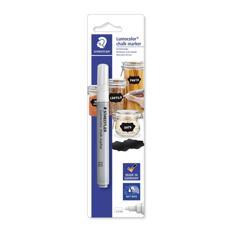 Staedtler - Lumocolor 344 - Blister 1 Marqueur Craie Liquide Pointe 2,4 mm Blanc - 344-0 Bk