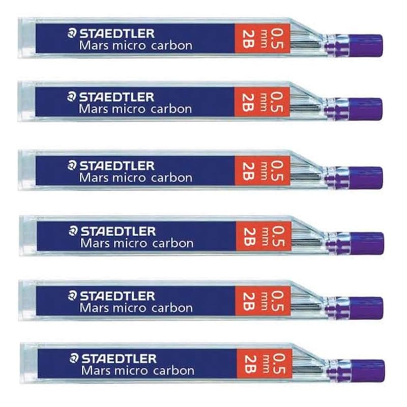 STAEDTLER Recharges de mines pour crayons Mars Micro Carbon 250 0.5mm 2B - Emballage de 6 tubes (72 dérivations) 2B