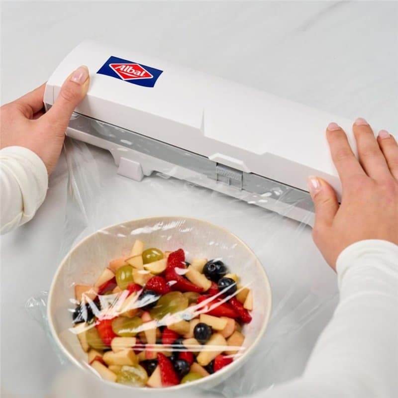 ALBAL Dérouleur Universel de film alimentaire (37 x 9cm), Dérouleur film étirable, aluminium et papier cuisson, pour une découpe
