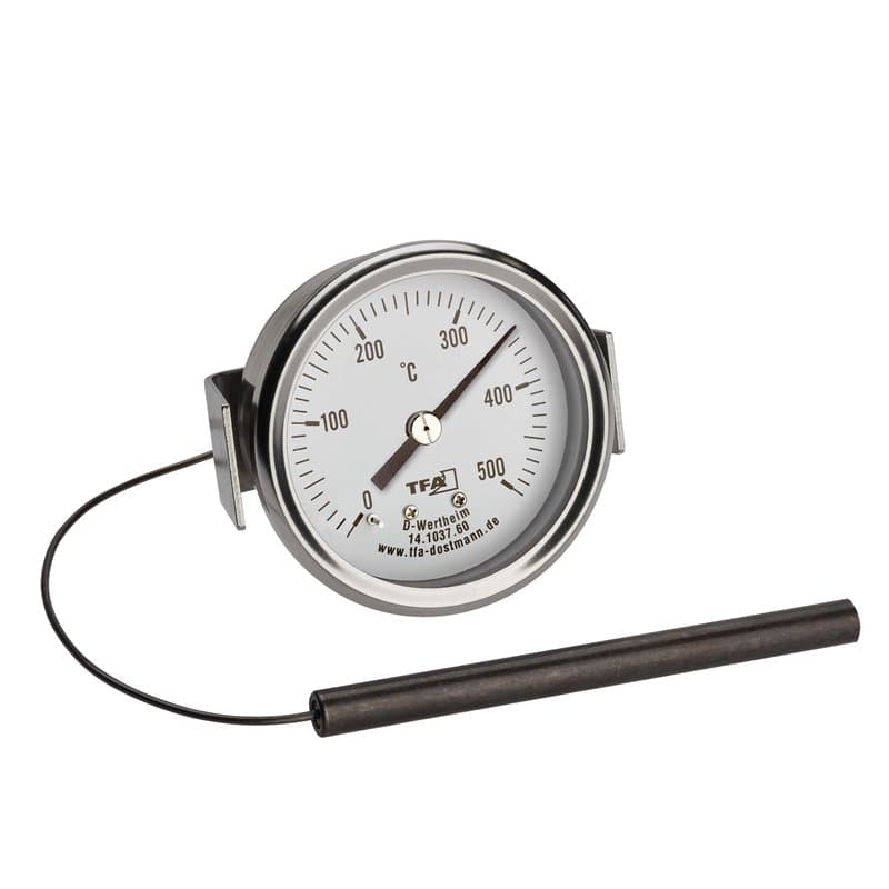 TFA Dostmann Thermomètre analogique, acier inoxydable, jusqu'à 500°C, 14.1037, pour four à pizza, four à pierre, four à bois ou