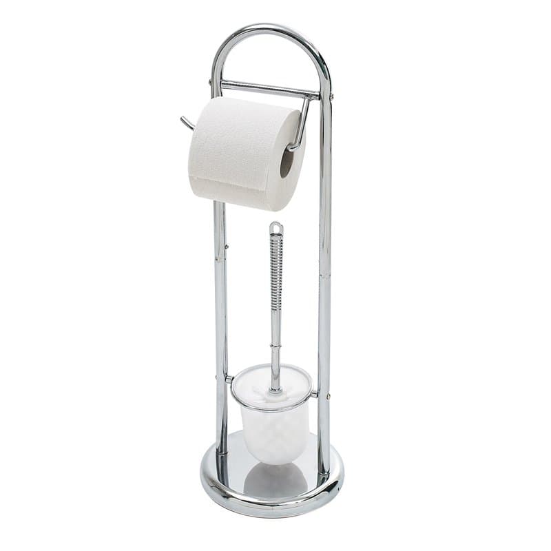 axentia Ensemble Brosse WC et Dérouleur Papier Kurt, Brosse WC Combiné en Métal Chromé, Porte-Papier Toilette sur Pieds, env. 21