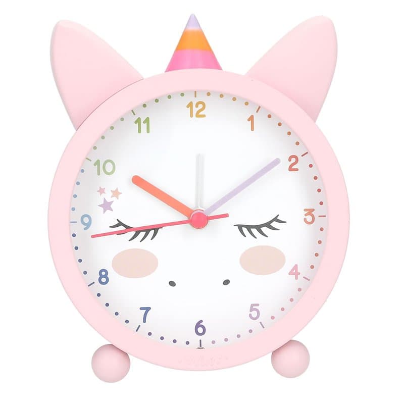 Depesche 13527 Ylvi-Réveil en rose pour enfants, avec motif licorne, oreilles et corne, horloge silencieuse avec fonction lumièr