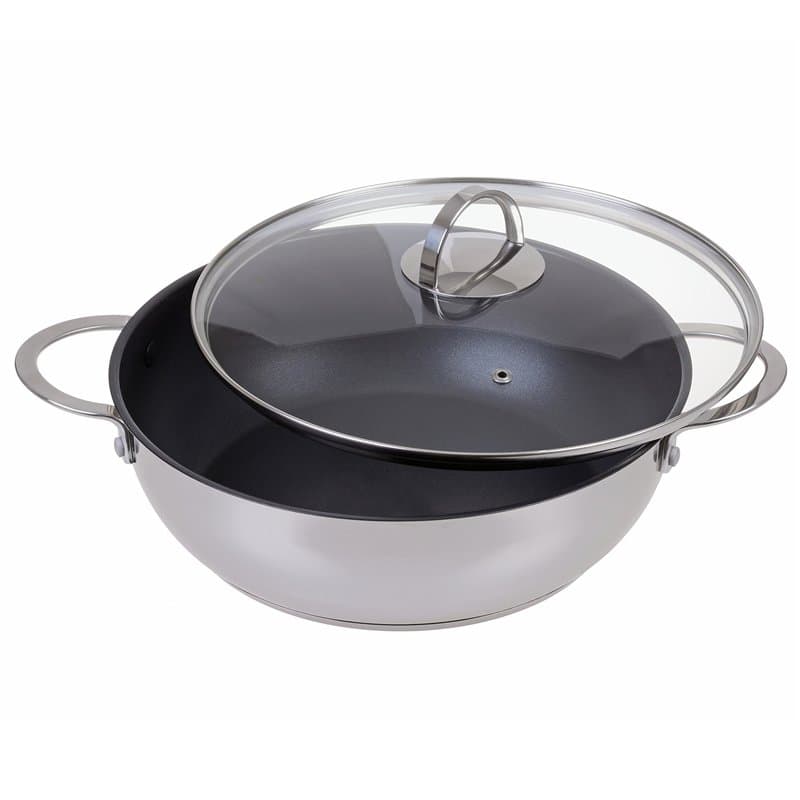 Poêle Gräwe Ø 28 cm en acier inoxydable - Sauteuse à revêtement avec 2 poignées et bord verseur - Compatible avec l’induction -