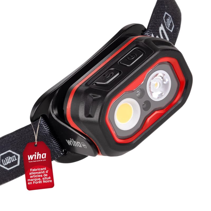 Wiha Lampe frontale 500 lm avec détecteur de mouvement I lampe frontale LED rechargeable I USB-C I lampe frontale ultralumineuse
