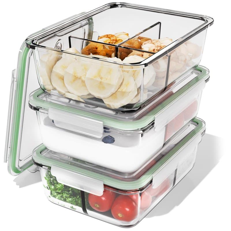 Classbach® Boîtes repas en verre à 3 compartiments, adaptées au lave-vaisselle, au micro-ondes et au four, pour une alimentation