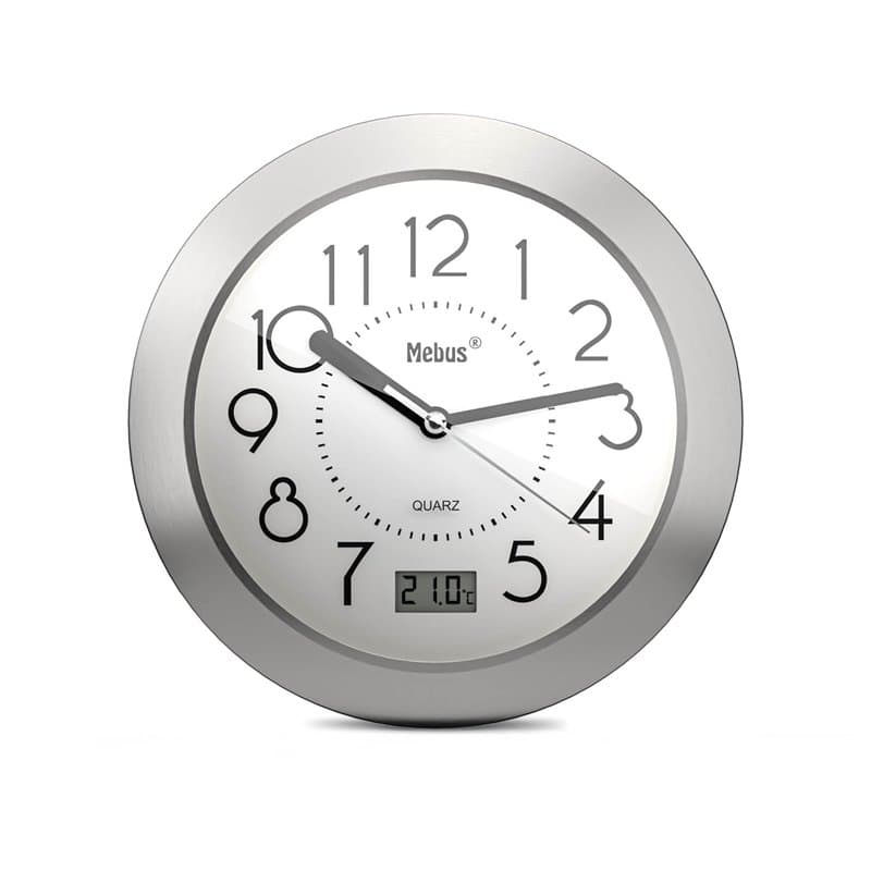 41964 Horloge de Salle de Bain à Quartz Affichage Numérique Cadre Aluminium Ventouses Cadran Blanc Modèle 41964 - Précis et Fonc