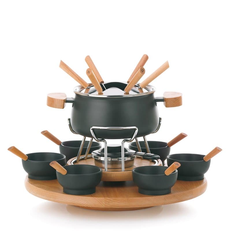 Kela 61201 service à fondue à viande, 6 personnes, 23 pièces, acier émaillé et bois, 'Natura'