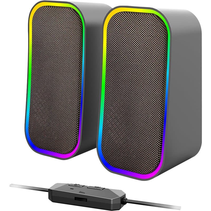 Speedlink Token Bluetooth - Enceinte PC pour Ordinateur, Haut Parleur Gamer, Jack 3,5 mm et Bluetooth, 6 Modes d'Éclairage RGB,