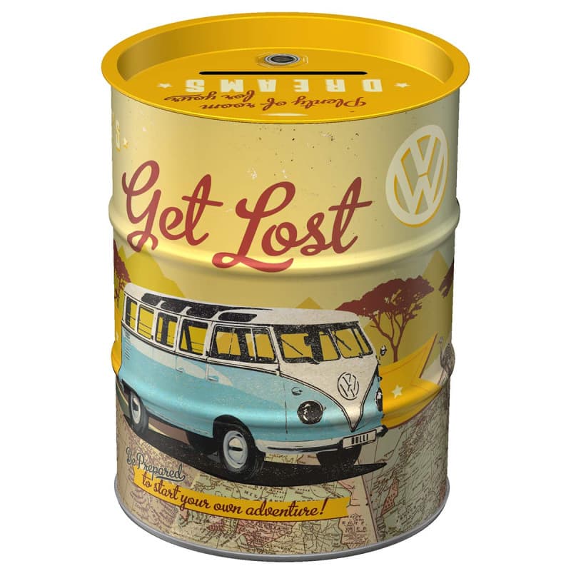 Nostalgic-Art Tirelire rétro Baril de pétrole, Bulli T1 – Let's Get Lost – Idée de Cadeau pour Le Bus VW, en métal, Tire-Lire en