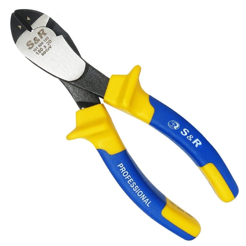 S&R Pince coupante diagonale de précision. Pince coupe-fils coupe cables 180x20 mm, acier Cr-V