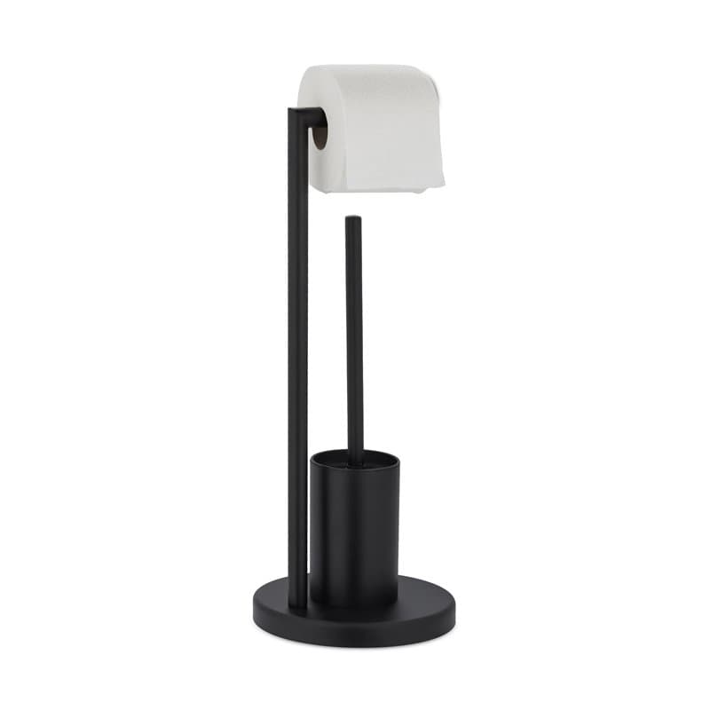 Relaxdays Serviteur WC, Non Fixe, Support pour Papier Toilette, Brosse et Porte-Brosse, H x D : 53 x 20,5 cm, Noir