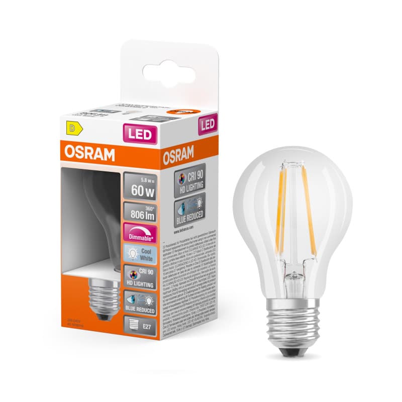OSRAM Lampe LED dimmable Superstar à rendu des couleurs ultra-élevé (CRI90), E27-base, Aspect filament ,Blanc froid (4000K), 806