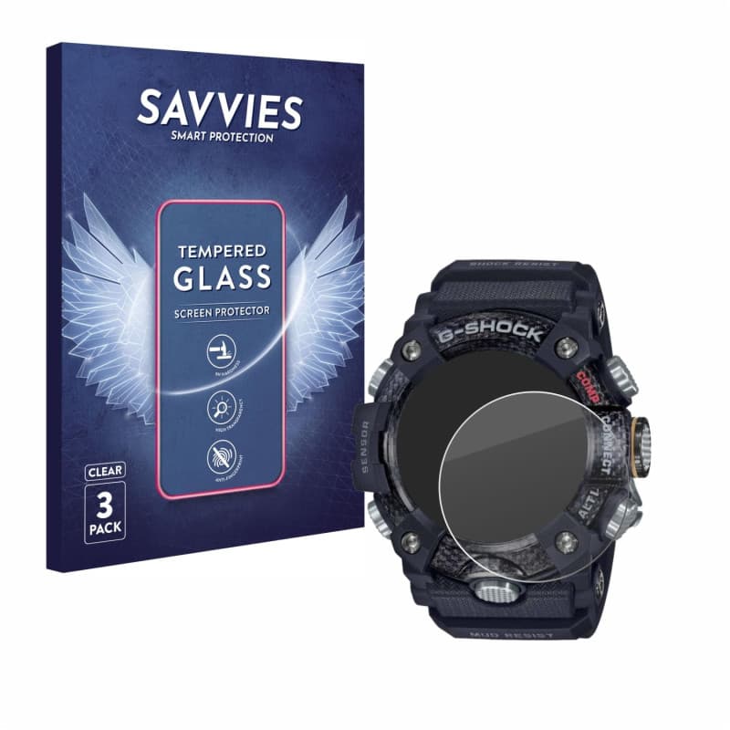 savvies Verre Trempé pour Casio G-Shock Mudmaster GG-B100-1AER (3 Pièces) Vitre Protection Ecran, Film Trempé de Verre, Dureté 9