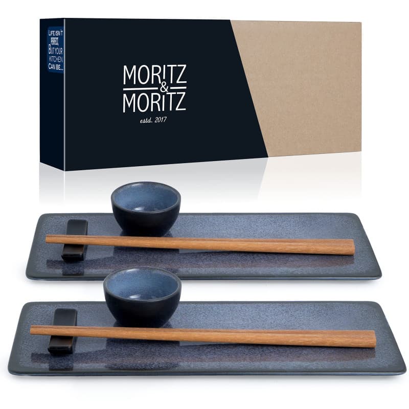Moritz & Moritz Service Sushi pour 2 Personnes - 10 Pièces - Service a Sushi avec 2x Assiette à Sushi, Bol à Miso, Petits Bols e