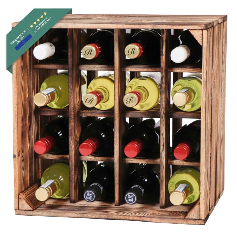 LAUBLUST Grand casier à vin Vintage - env. 40x40x29cm, Bois flammé - Casier à Bouteilles 16 Compartiments | Stockage et décorati