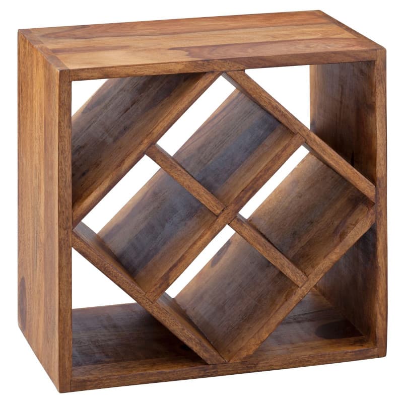 FineBuy casier à vin Bois Massif Porte-Bouteilles de vin Sheesham 40 x 40 x 25 cm | Casier à Bouteilles pour 8 Bouteilles - Rang