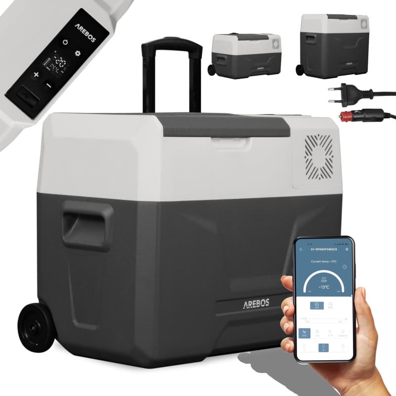 Arebos Glacière à compresseur avec roulettes 39 litres | Glacière électrique avec Commande APP pour Refroidir, congeler et Maint