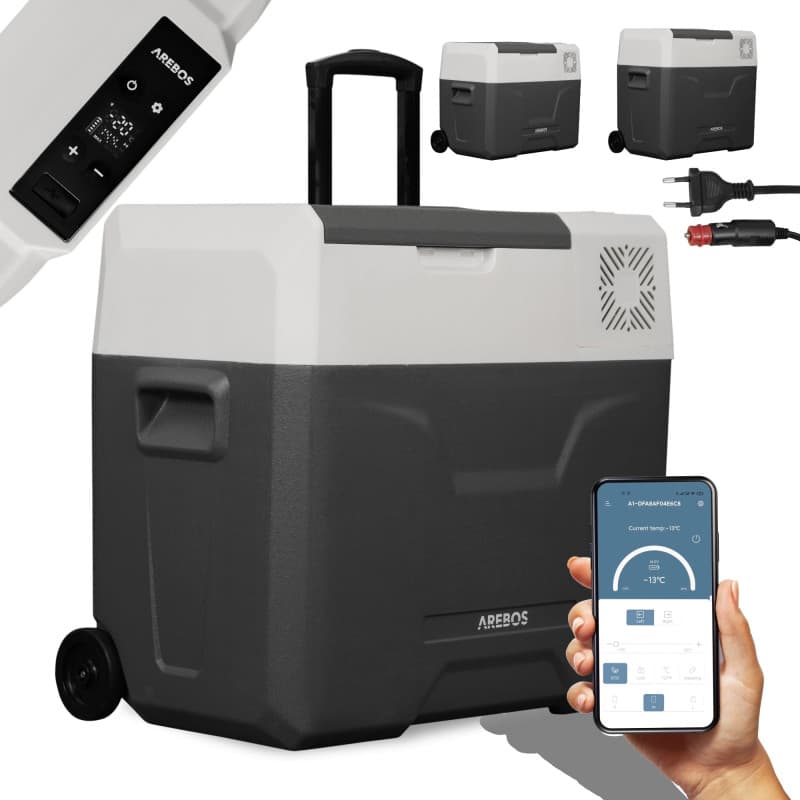 AREBOS Glacière à compresseur avec roulettes 47 litres | Glacière électrique avec Commande APP pour Refroidir, congeler et Maint