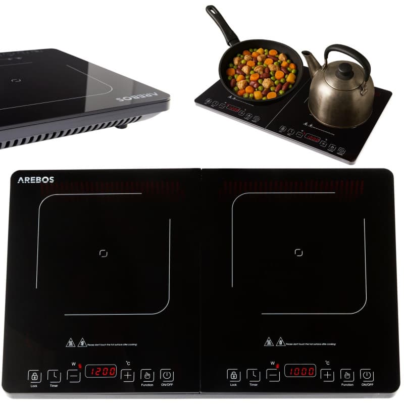 Arebos Double plaque à induction 3500W | 2 zones de cuisson avec écran tactile & minuterie | Plaque à induction portable pour le