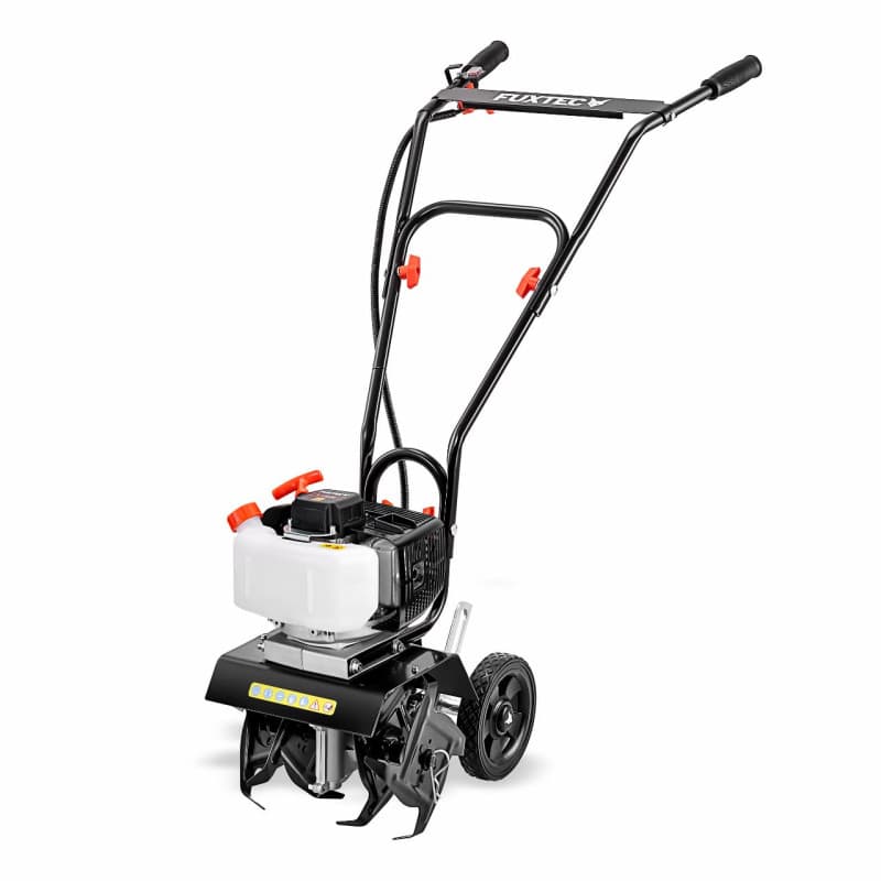 FUXTEC Motobineuse thermique FX-AF152 – Moteur 2 temps 51,6 cm³ – 23 cm de largeur – Profondeur de 70 mm – Fraises étoilées – Lé