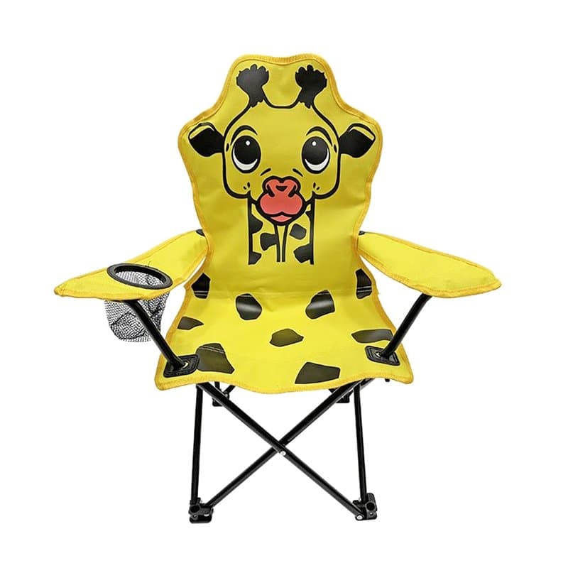 Fauteuil de pêche, pliable, pour enfant, jaune, motif girafe, avec porte-gobelet et sac