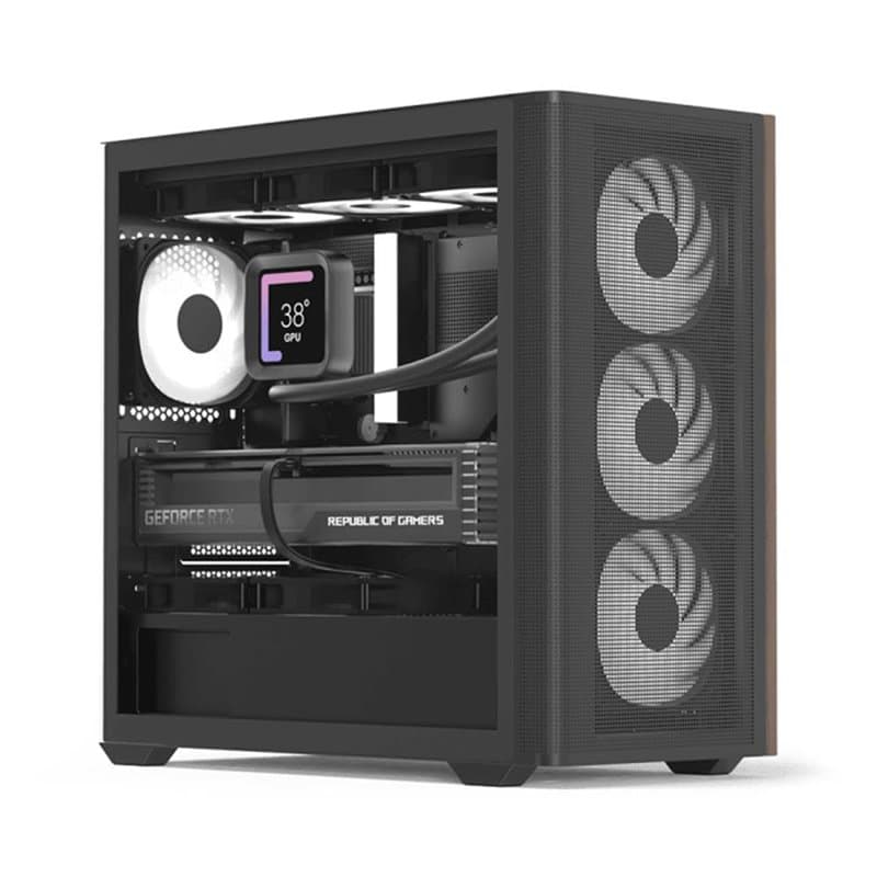 AeroCool D301A Boîtier Tour Moyenne pour PC de Jeu, Flux d'air optimisé, Panneau Avant en Maille en Bois, Design Fin, avec 4 Ven