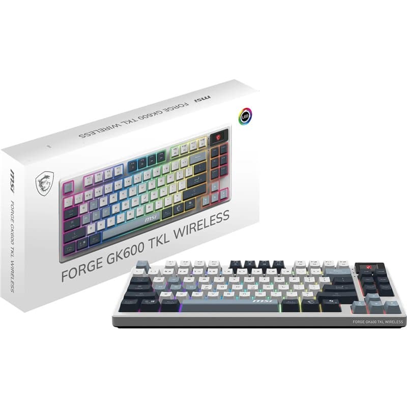 MSI Forge GK600 TKL Wireless Sky FR - Clavier AZERTY mécanique à switches linéaires - Touches PBT imprimées par Sublimation, Bas