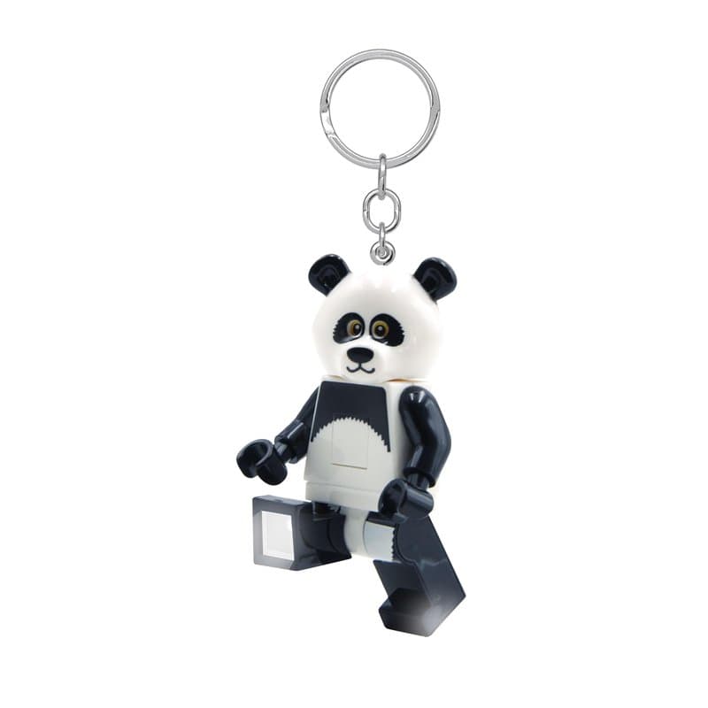 Lego Panda Guy - Porte-clés LED - Grande figurine de 7,6 cm avec lumière (KE195H) - Mobile - Blanc - Avec piles - Porte-clés amu