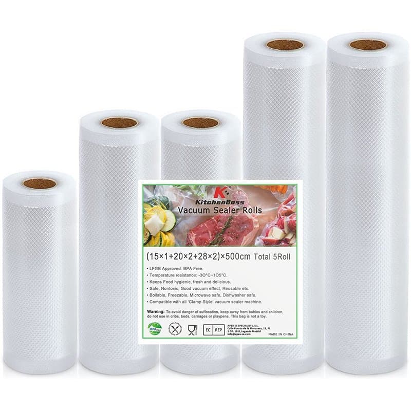 KitchenBoss Sac Sous Vide Alimentaire:Rouleau Sous Vide Alimentaire sans BPA pour Machine Sous Vide, Film Sous Vide Alimentaire