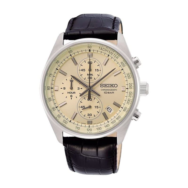 Seiko Homme Analogique Quartz Japonais Montre avec Bracelet en Cuir véritable SSB383P1