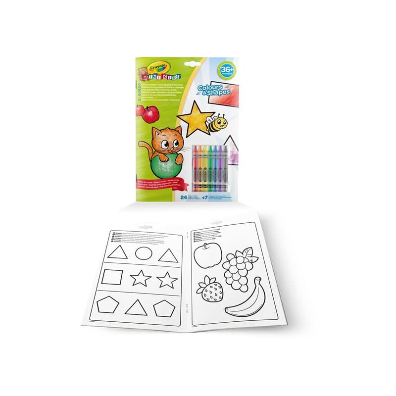 Crayola Mini Kids, Album Couleurs & Formes, 24 Pages à Colorier et 7 Crayons Gras, Activité Créative pour Enfants, 3 ans et plus
