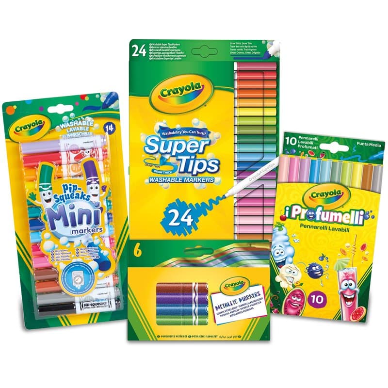 CRAYOLA - Super Set de feutres lavables et parfumés pour enfants, format pratique, 4 boîtes, activités créatives pour la maison