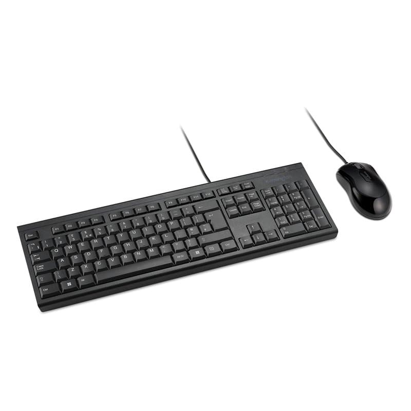 Kensington KM100 EQ Combo Clavier Filaire et Souris ambidextre pour PC de Bureau et Ordinateur Portable, Design Anti-éclaboussur