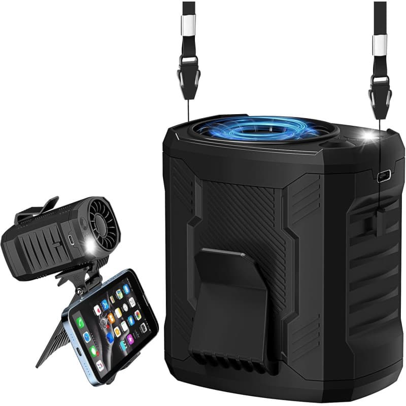 COTOP Ventilateur portable de table, de cou, de taille ou de bureau, 7000 tours/minute avec 4 vitesses, lampe de poche et suppor