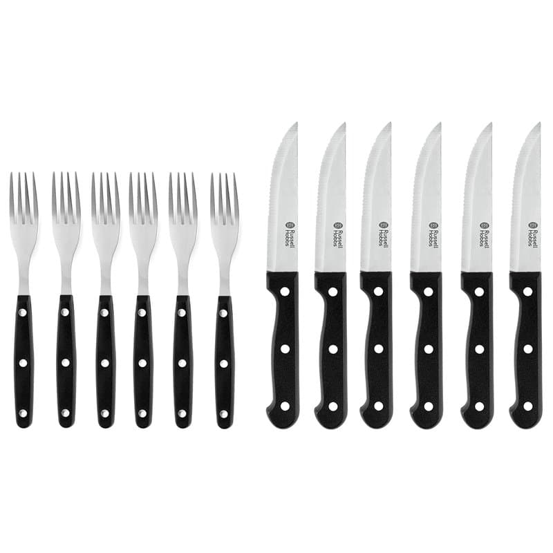 Russell Hobbs Lot de 6 Couteaux à Steak avec Lame Dentelée, Ensemble de Couteaux à Viande, Poignées Ergonomiques, Acier Inoxydab