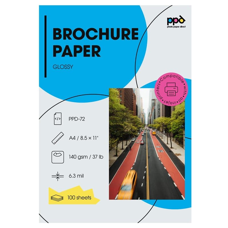 PPD 100 x A4 Papier Photo Double Face Brillant 140 g/m², Jet d'Encre, Qualité Photo Professionnelle pour Flyers et Brochures Rec