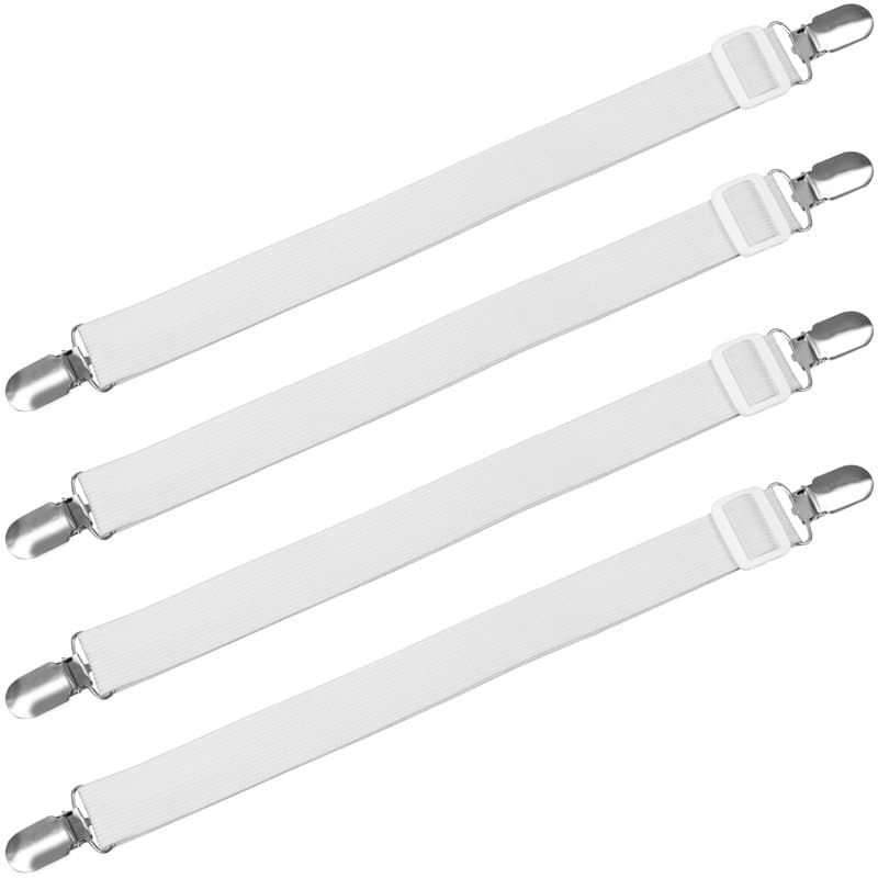 4X Clips pour draps de lit Blancs – Attaches pour Bretelles – Sangles pour Porte-Matelas pour draps Plats et Housses – Sangle él